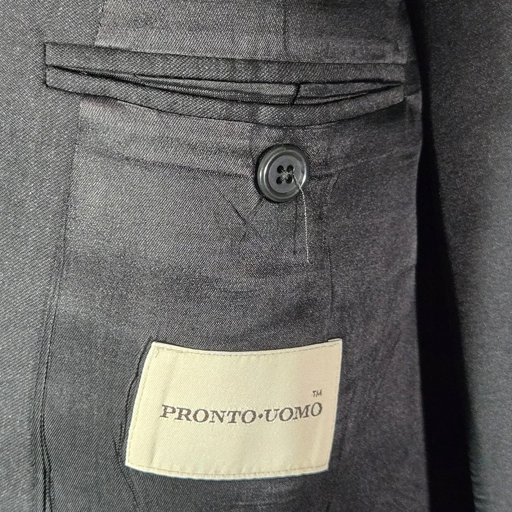 Pronto Uomo Mens 54 Regular Wool Blazer Black Two Button Suit Jacket